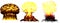 3D illustration of explosion - 3 huge very high detailed different phases mushroom cloud explosion of hydrogen bomb with smoke and