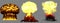 3D illustration of explosion - 3 huge very highly detailed different phases mushroom cloud explosion of fusion bomb with smoke and
