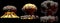 3D illustration of explosion - 3 large different phases fire mushroom cloud explosion of hydrogen bomb with smoke and flame