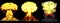 3D illustration of explosion - 3 large highly detailed different phases mushroom cloud explosion of nuke bomb with smoke and fire