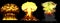 3D illustration of explosion - 3 large very detailed different phases mushroom cloud explosion of hydrogen bomb with smoke and