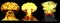 3D illustration of explosion - 3 large very detailed different phases mushroom cloud explosion of thermonuclear bomb with smoke