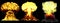 3D illustration of explosion - 3 large very high detailed different phases mushroom cloud explosion of nuke bomb with smoke and