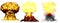 3D illustration of explosion - 3 large very high detailed different phases mushroom cloud explosion of nuke bomb with smoke and