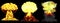 3D illustration of explosion - 3 large very high detailed different phases mushroom cloud explosion of super bomb with smoke and