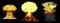 3D illustration of explosion - 3 large very highly detailed different phases mushroom cloud explosion of hydrogen bomb with smoke