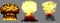 3D illustration of explosion - 3 large very highly detailed different phases mushroom cloud explosion of thermonuclear bomb with