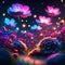 3d illustration of fantasy flowers in the night. 3d rendering AI Generated