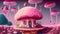 3d illustration of fantasy house with pink mushroom