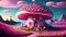 3d illustration of fantasy house with pink mushroom