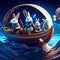 3d illustration of a fantasy scene with a group of rabbits on a boat generative AI