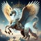 3d illustration of a fantasy winged horse flying in the sky AI Generated