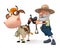 3d illustration a farmer rides his cow