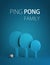 3d Illustration Featuring Family Playing Table Tennis or ping pong. Three blue rackets on blue background with copy space.