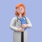 3D illustration of Female Doctor Nova holds blue clipboard. Professional caucasian male specialist.