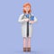 3D illustration of Female Doctor Nova holds blue clipboard. Professional caucasian male specialist.