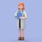 3D illustration of Female Doctor Nova holds blue clipboard. Professional caucasian male specialist.
