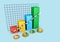 3D illustration of a finance chart. Bullish investment graph, stock exchange, money, coins