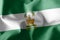 3D illustration flag of Andalusia is a region of Spain. Waving on the wind flag background