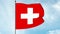 3D Illustration of The flag of Switzerland displays a white cross in the centre of a square red field. The white cross