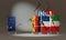 3d illustration Flags of European countries are fighting against the flag of the European Union