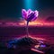 3d illustration of a flower in the desert at night. 3d rendering generative AI