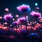 3d illustration of flowers in the night. 3d rendering. Generative AI