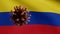 3D illustration Flu coronavirus floating over Colombian flag. Colombia Covid 19