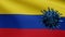 3D illustration Flu coronavirus floating over Colombian flag. Colombia Covid 19