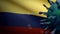 3D illustration Flu coronavirus floating over Colombian flag. Colombia Covid 19