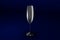 3D illustration of flute champagne glass on dark blue design background - drinking glass render