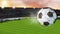 3d illustration of flying football leaving a trail of smoke. Spinning dirty soccer ball, selerctive focus.