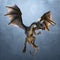 3D Illustration of a flying horned dragon
