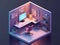 3D illustration of freelancer workstation in cartoon style. Work from home or home office.