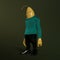 3d-illustration of a funny isolated shy scifi fish alien with turtleneck sweater