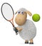 3d illustration funny sheep play tennis