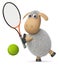 3d illustration funny sheep play tennis