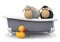 3d illustration funny sheep sitting in the bath