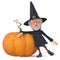 3d illustration funny wizard with pumpkin