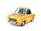 3d illustration of a funny yellow cartoon retro car isolated on white.