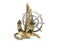 3D Illustration of gold anchor with ship wheel on a white background