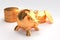 3d illustration - gold coins and piggy bank concept of business success and income profit