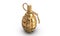 3D illustration of gold fragmentation grenade F1 on white backfround.