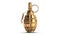 3D illustration of gold fragmentation grenade F1 on white backfround.