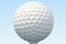 3D illustration Golf ball and ball in grass, close up view on tee ready to be shot. Golf ball on sky background.