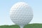 3D illustration Golf ball and ball in grass, close up view on tee ready to be shot. Golf ball on sky background.