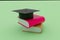 3d illustration Graduation cap hat with tassel, icon Mortarboard with book