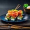 3D illustration graphic of sushi with fish meat