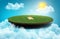 3D illustration of a grassy cricket ground in the sky surrounded by the sun and clouds