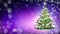 3d illustration of green Christmas tree over purple background with snowflakes and red balls